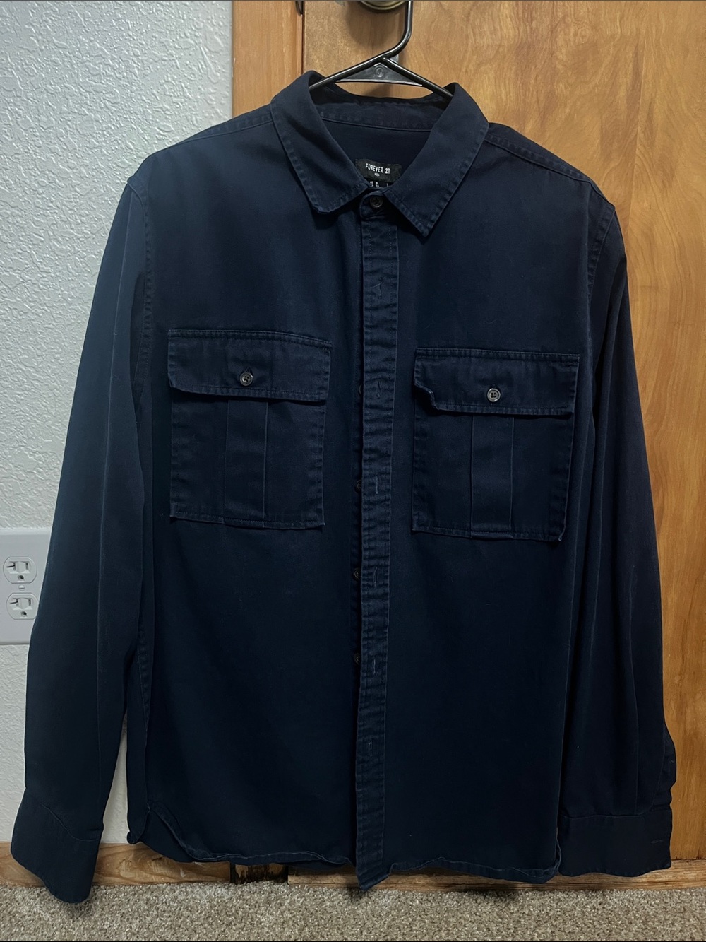 Forever 21 Men's Dark Navy Button-Front Shirt Jacket